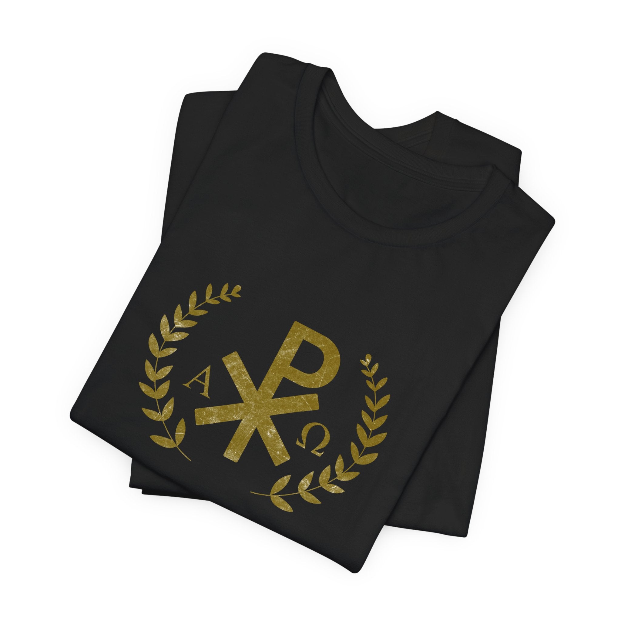 Gold Chi Rho with Leaves Tee