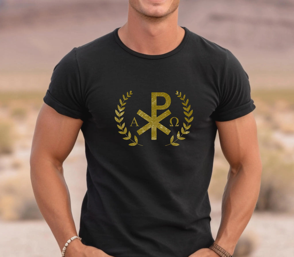 Gold Chi Rho with Leaves Tee